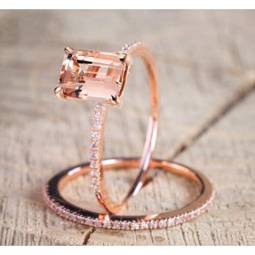 Female Square Ring Set Luxury 18KT Rose Gold Filled Ring Vintage Wedding Band Promise Engagement Rings For Women