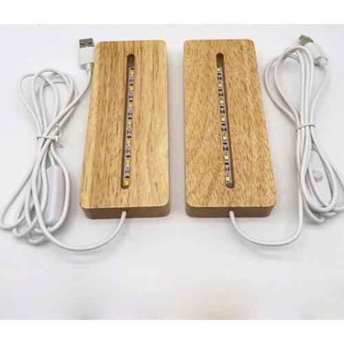 Creative Solid Wood Rectangular Crystal Wine Mixing Led Living Room Decoration Vase Stone Night Display Usb Luminous Base