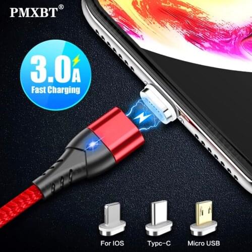 3A Fast Charging Magnet Data Cord LED Magnetic Type C Micro USB Cable For iPhone Huawei Xiaomi Mobile Phone Charger Charge Cable