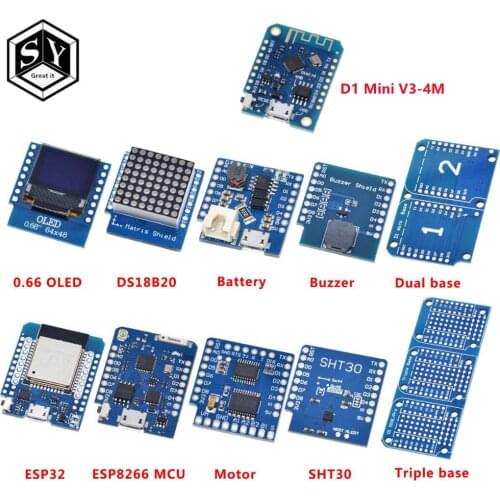 ESP8266 D1 Mini Pro WiFi Development Board NodeMcu 0.66 OLED DHT11 DHT22 buzzer Relay DS18B20 ESP32 Motor for WeMos DIY Kit