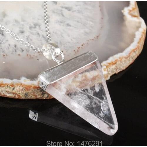 Fashion Jewelry Natural Stone Pendant Clear Crystal Triangle Silver plated Pendant 1PCS