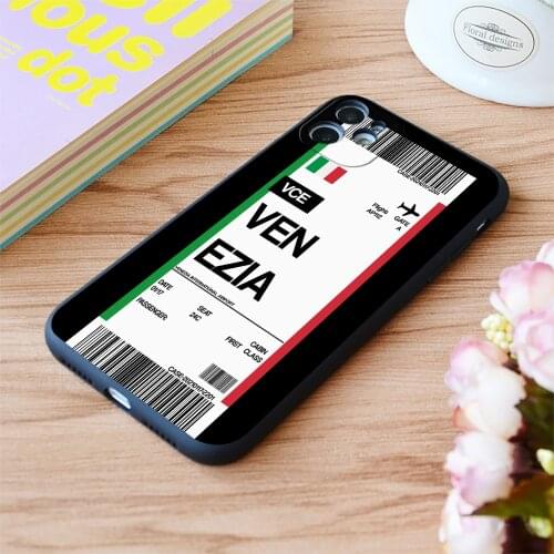 For Iphone Italy Venezia Boarding Pass Flight Ticket Print Soft Matt Apple iPhone Case 6 7 8 11 12 Plus Pro X XR XS MAX SE