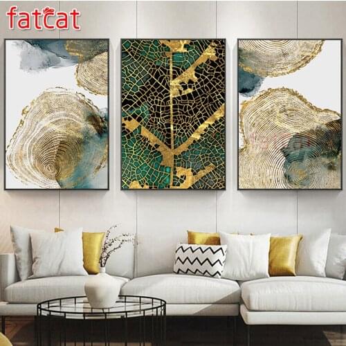 FATCAT Golden Ink Annual Ring Abstract diy 5d diamond painting full square round mosaic embroidery sale triptych kits AE2538