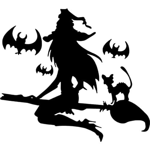 S51630 Car Stickers Vinyl Decal Halloween Witch Flying On Broom V3 Motorcycle Decorative Accessories Waterproof Decor