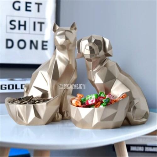 NX0143 Living Room European Style Creative Desktop Tea Table TV Wine Cabinet Lucky Dog Key Candy Phone Resin Storage Ornament