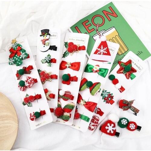 Oaoleer 2/5 pcs/lot Hair Clips Christmas Hat Bling Hair Bows Pins for Baby Girls BB Clips Baby Winter Hairgrips Accessories