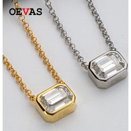 OEVAS Real 1 Carat Emerald Cut D color Moissanite Pendant Necklace Gold Color 100% 925 Sterling Silver Party Fine Jewelry Gifts