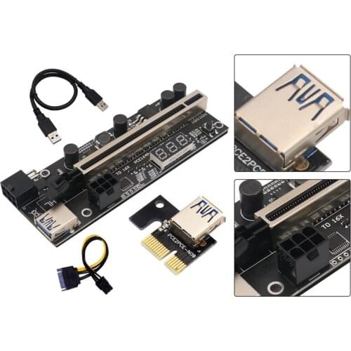 PCIE Riser 1X to 16X Graphic Extension with Temperature Sensor for Bitcoin GPU Mining Powered Riser Adapter Card