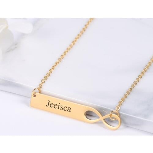 Personalized Bar Engraving Pendant Necklace Custom Nameplate Infinite Loop Stainless Steel Pendant Women Jewelry Couple Gift