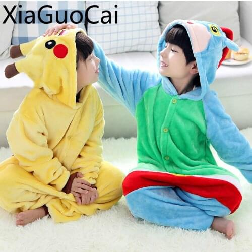 Pajamas for Boys and Girls Flannel Conjoined Pajamas Long Sleeved Cartoon Household Winter Plush Baby Sleepwear & Robe