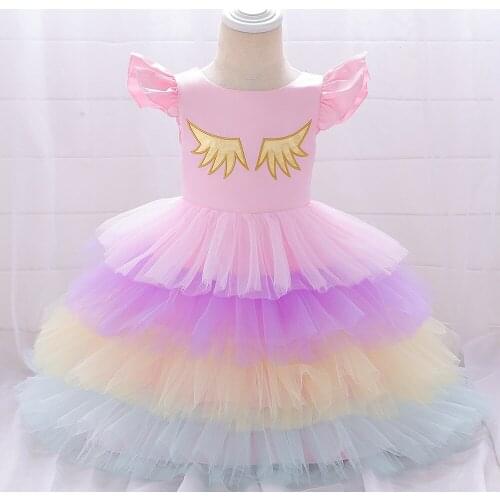 Baby girl dress sweet flying sleeve cake puffy net gauze princess dress birthday party dress fancy party dress clothes for girls