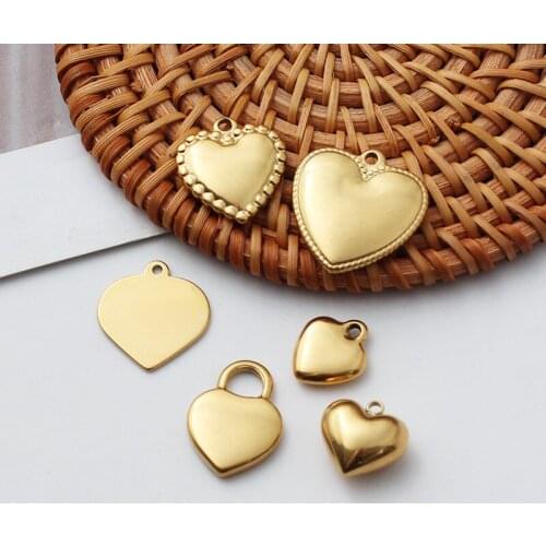 Gold Tone Love Heart Charms Pendant Stainless Steel for DIY Jewelry Findings Making Bracelet Necklace Supplies