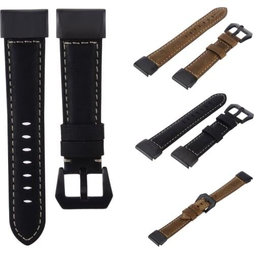 22/26 mm Genuine Leather Watchband For Garmin Fenix 5/Fenix 5X Replacement Wrist Bands Black/Brown Adjustable Strap Band