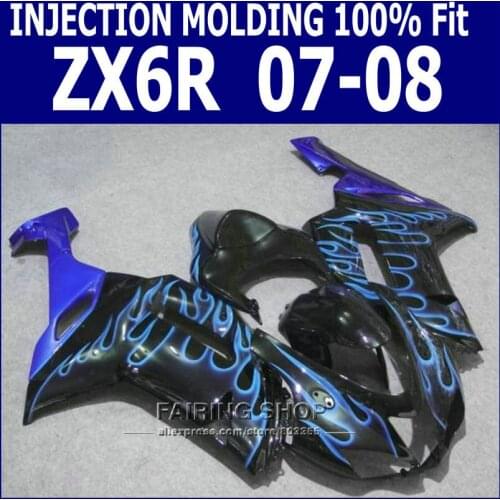 Blue flames zx6r 2008 08 Fairings For Kawasaki Ninja 07 2007 Fairing kit ( Free custom color ) S54