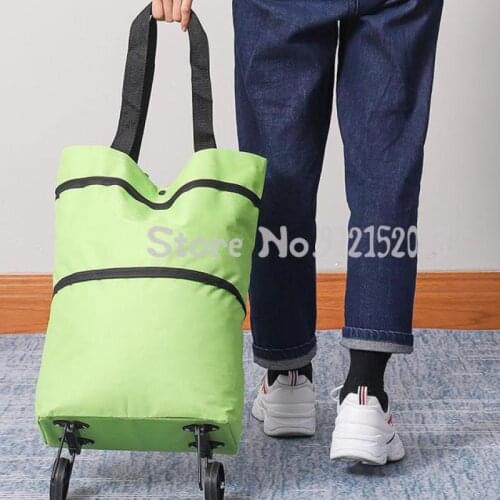 Folding Grocery Shopping Cart Household Large Capacity Shopping Bag On Wheels Pull Cart Supermarket Large Portable Dual-use Stor