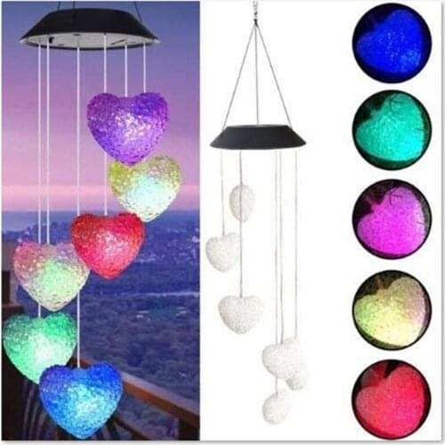 Solar Powered Chime Lamp LED Wind Chime Decorative Light Hanging Color Changing Spiral Spinner Windbell Light Home Garden