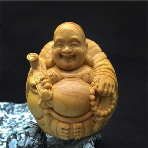 Smiling Maitreya Buddha,5*5*4.5cm Boxwood Carving,Exquisite Craft Quality Material Handle Pieces Tea Pet Pocket Crafts