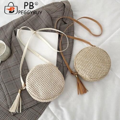 Vintage Round Tassel Shoulder Bag Women Woven Girls Mini Purse Crossbody Bags Women Summer Shoulder Bag HandBags