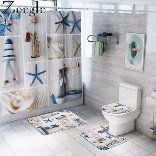 Zeegle Bathroom Carpet Shoewr Curtain Anti Slip Bath Mat Set Europe Waterproof Bathroom Curtain Bathroom Cover Toilet Seat Mat