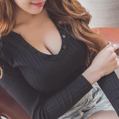 Vetement Femme Japanese Tops Korean Sexy Women Clothes 2018 Fashion T-Shirt Button V-Neck T Shirt Long Sleeve Tshirt Camiseta