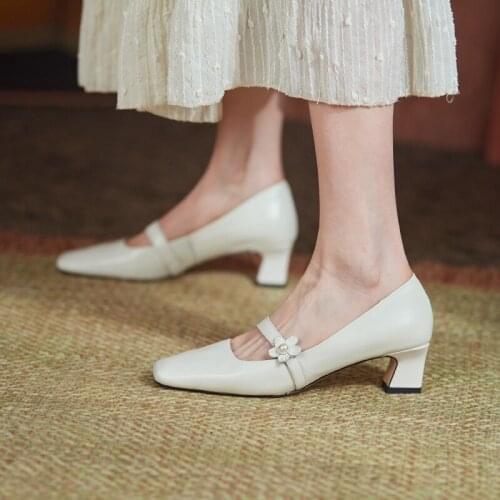 SKLFGXZY Mary Jane Ms. Genuine Leather Women Shoes Fashion Ankle Cowhide Wedding Party Shoes Pumps Size 34-43