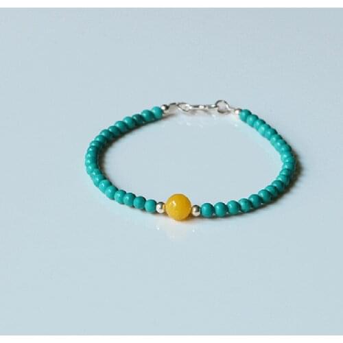 Natural Turquoise Bracelet Fine Ore Fine Female Models Beeswax 925 Sterling Silver Bracelet Jewelry Minimalist