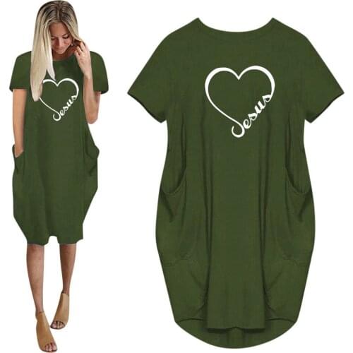 Women Dress Jesus Faith Heart-Shaped Dress Short Sleeve T Shirt Dress Vestidos Vintage Maxi Women Oversized 5XL Drop Ship