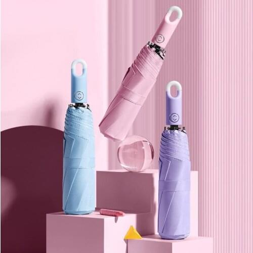 High quality automatic sunscreen umbrella womens three fold umbrella windproof and waterproof solid color hook umbrella