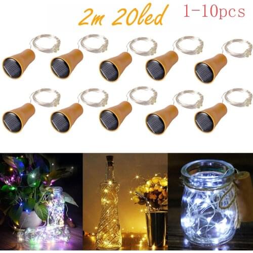 10Pack Solar Wine Bottle Lights 20 LED Solar Cork String Light Copper Wire Fairy Light For Holiday Christmas Party Wedding Decor