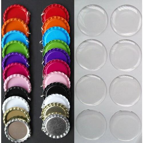 120pcs 1 inch Flattened Bottle Caps with Hole and Ring and 120 pcs Clear Epoxy Bottle Cap DIY Hairbow Diy Kit for Necklace Carft