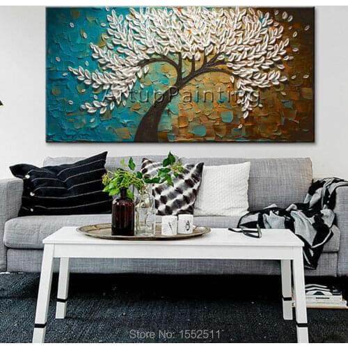 Canvas Painting palette knife 3D texture acrylic Flower golden tree Wall art Pictures For Living Room home cuadros decoracion2