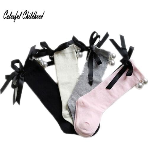 4 pair/lot Princess Girls Socks kids knee high long socks Children Booties bow socks with Pearl toddler girls socks