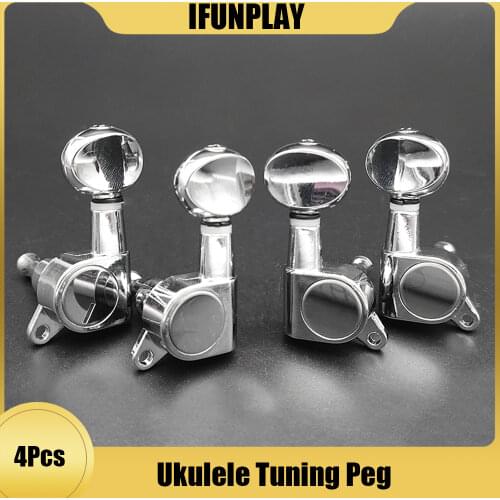 4pcs Enclosed Ukulele Tuning Pegs Tuners Nickel Machine Head with Plastic Buttons Furules Mounting Screws Keys 2R2L/4L/4R