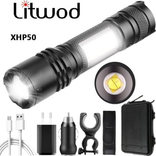 4 Core XHP50.2 Led Flashlight Built in 18650 Usb Rechargeable Battery Zoomable Power Bank Torch Head Lamp Hard Bike Light Litwod