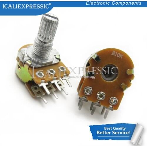 5PCS B1K B2K B5K B10K B20K B50K B100K B500K B1M 6Pin Shaft WH148 Potentiometer 1K 2K 5K 10K 20K 50K 100K 500K 1M