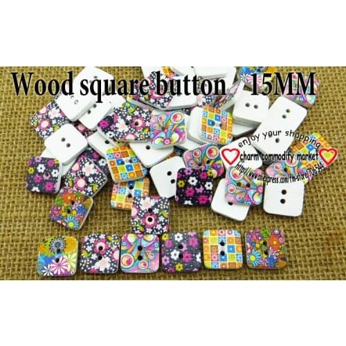 50PCS 15MM painting square flower button brand sweater wooden shirt decoration buttons sewing clothes boots MCB-719K