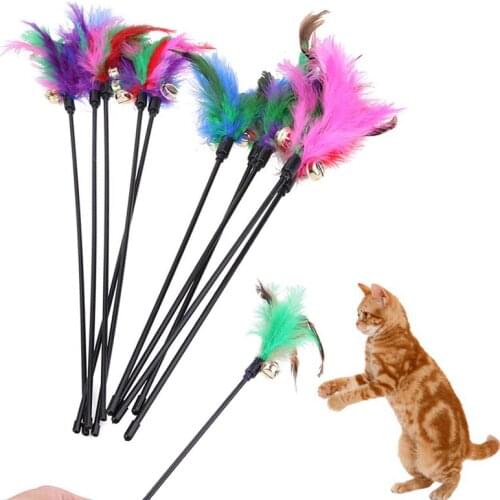 60CM Cat Toy Funny Cat Stick With Small Bell Feathers Playing Rod Toys Pet Product Random Color JS22