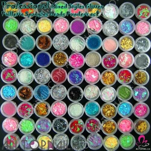80 Pots Glitter Paillette Spangles Beads Powders for Dinner Weddings Beauty Care Nail Art Salon Decoration -Free Shipping