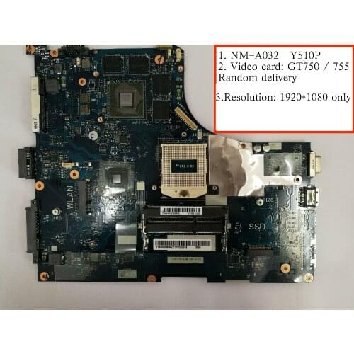 Free Shipping For Lenovo Y510P VIQY1 NM-A032 motherboard with GT750/GT755 GPU ( Fit I3 I5 i7 CPU+ 1920*1080 Resolution)