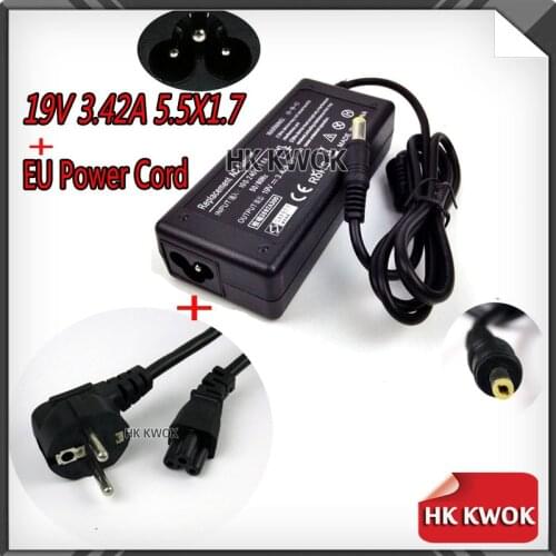 Power Supply For Laptop 19V 3.42A 5.5x1.7mm + EU Power Cord For acer 3810T 4810T 4710 4720Z 4736G 4738G D725 Charging Laptop