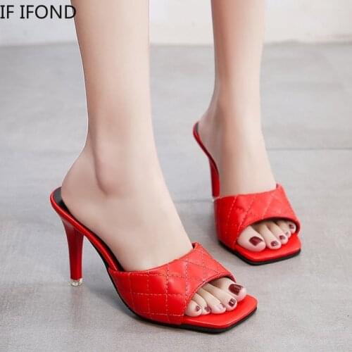 IF IFOND Summer Women High Heels Sandals Lady Sexy Comfortable Square Toe Sandals Female Thin Heel Open Toe Shoes Plus Size 44