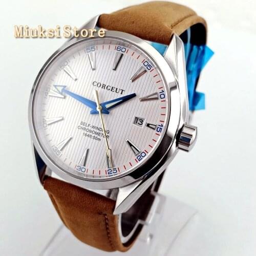 Corgeut 41mm men top mechanical watch sapphire crystal leather strap Seagull automatic movement mens waterproof business watches
