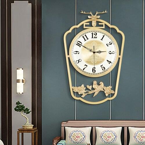 European style clock living room wall clock modern creative mute clock copper deer head decoration household fashion wall clock