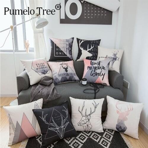 Nordic Style Cushions Decorative Pillow Cover Deer Black Throw Pillows Deer Geometric Cushions Cover Sofa Car 45x45 Almofadas
