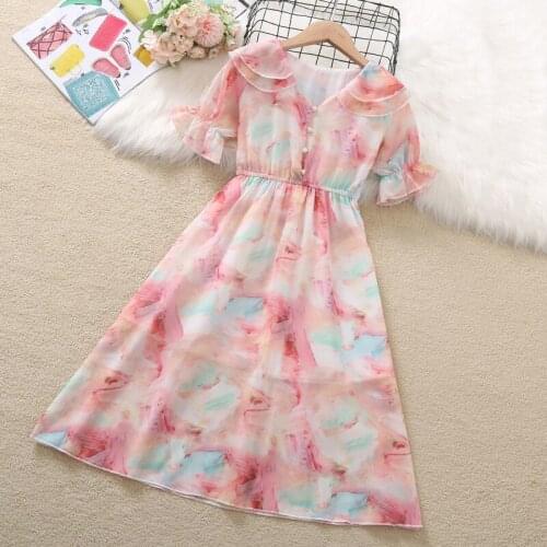 Kids Dresses for Baby Girls 2021 New Summer Girls Fashion Dress Chiffon Children Short Sleeve Clothing for 6 8 10 12 14 Years