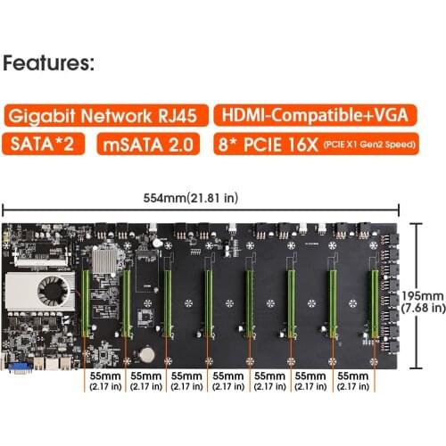 ETH BTC-D37 Miner Motherboard with CPU Set 8 GPU Slot DDR3 Memory Integrated VGA Interface Low Power Consumption