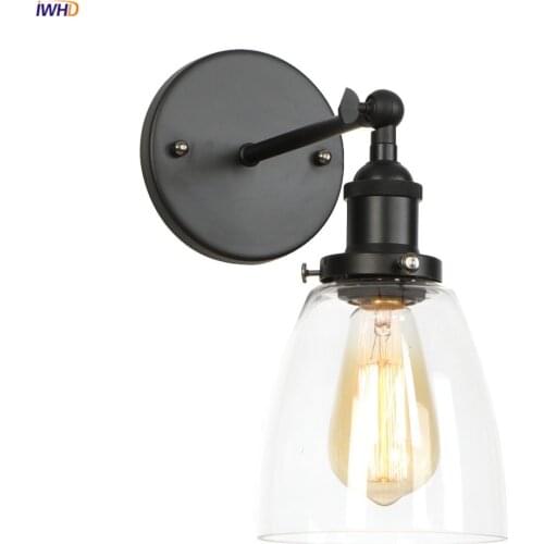 IWHD Loft Industrial Decor Vintage Wall Lamp Beside Bedroom Bathroom Mirror Stair Light Glass Ball Retro LED Wall Lights Fixture