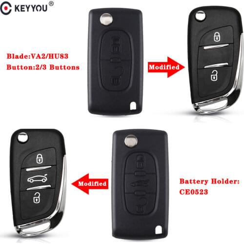 KEYYOU 10pc 2/3BT Modified Filp Folding Remote Car Key Shell Case For Peugeot 306 407 807 Partner Entry Fob Case HU83/VA2 CE0523