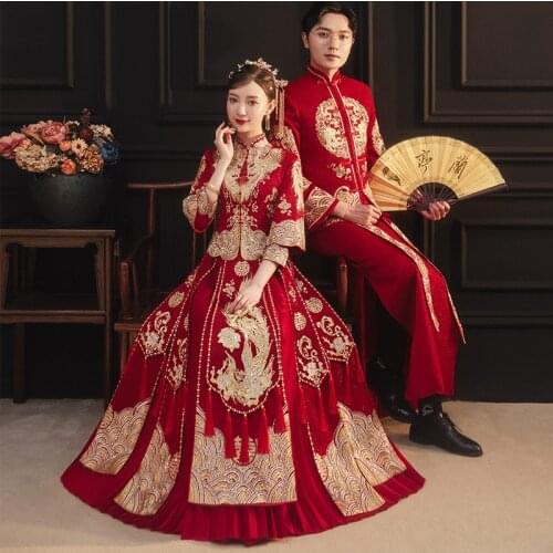 Chinese Traditional Wedding Dress Embroidery Peacock Banquet High-quaity Classic Cheongsam China Qipao костюм для восточных