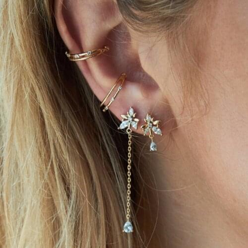 Classic Elegant Long Earrings For Women Fashion Geometric CZ FLOWER Gold Color Water Drop Earring Brincos Bijoux Jewelry